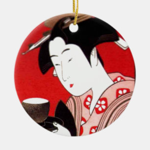 Japanische Dame Tee Servierzeremonie Kunstprint Keramikornament