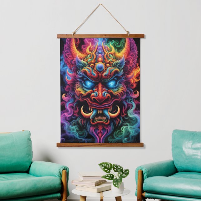 Japanische Dämonenwand Wandteppich Mit Holzrahmen (Wohnzimmer)