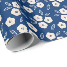 Japanische Dark Blue & Champagne Floral Pattern