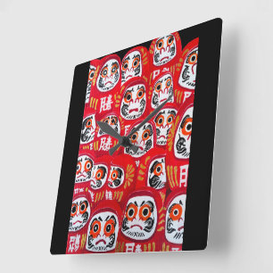 Japanische Daruma-Puppen-Malerei von Alfred Fox Quadratische Wanduhr