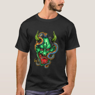 Japanische Demon-Maske mit Schlange T-Shirt