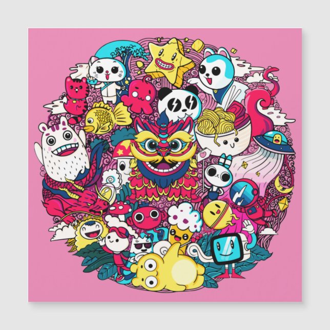 Japanische Doodle Art Magnetkarte (Vorderseite)