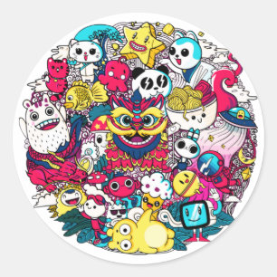 Japanische Doodle-Kunst Runder Aufkleber