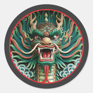 Japanische Drachen- und chinesisch-buddhistische T Runder Aufkleber