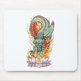 Japanische Drachen- und Lotus-Blume Mousepad