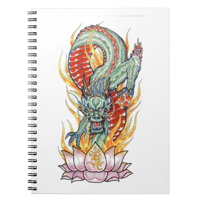 Japanische Drachen- und Lotus-Blume Notizblock (Vorderseite)