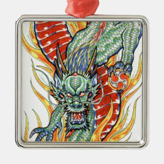Japanische Drachen- und Lotus-Blume Ornament Aus Metall (Vorne)