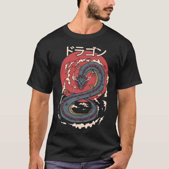 Japanische Drachenästhetik Kanji Symbol Japan Tatt T-Shirt (Vorderseite)
