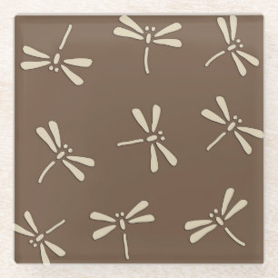 Japanische Drachenfliegermuster, Creme und Taupe T Glasuntersetzer