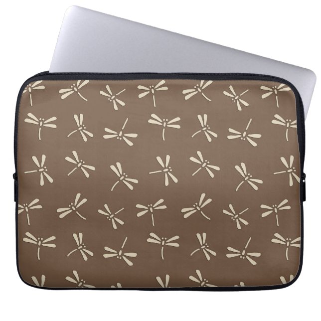 Japanische Drachenfliegermuster, Creme und Taupe T Laptopschutzhülle (Vorderseite)