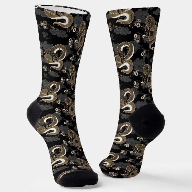 Japanische Drachenschwarz und Gold Socken (Gewinkelt)