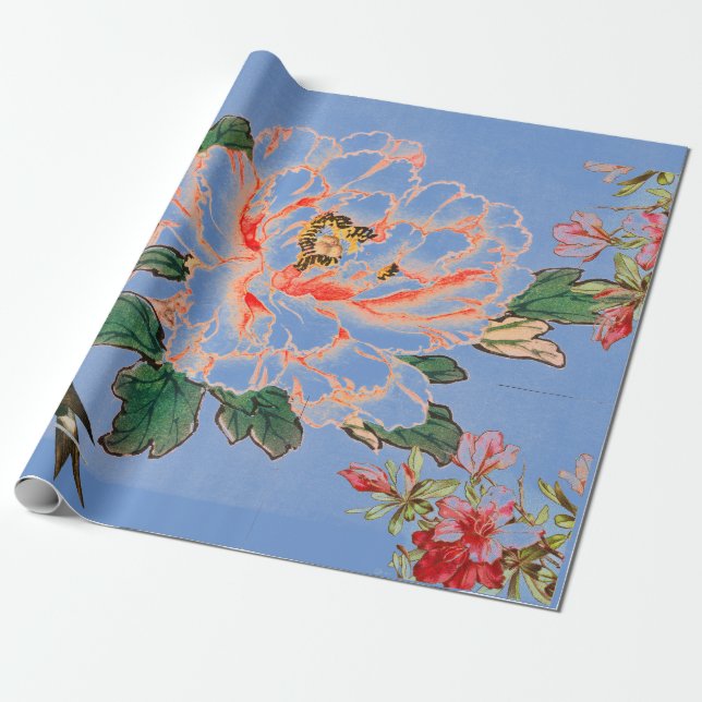 JAPANISCHE DRUCKKOLLAGE BLAUE Wrapping Paper Geschenkpapier (Ungerollt)