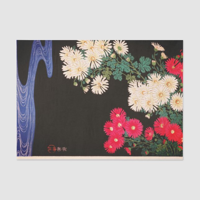 JAPANISCHE DRUCKSTREAM UND BLUME Tissue Seidenpapier (Vorderseite)