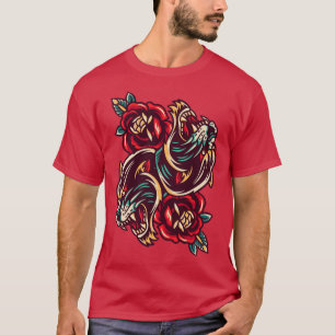 Japanische Duel Tigers Blume Tattoo Art Style T-Shirt