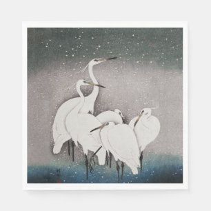 Japanische Egrets Cranes Bird Winter Snow Art Serviette