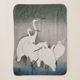 Japanische Egrets Cranes Bird Winter Snow Art Sherpadecke