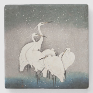 Japanische Egrets Cranes Bird Winter Snow Art Steinuntersetzer