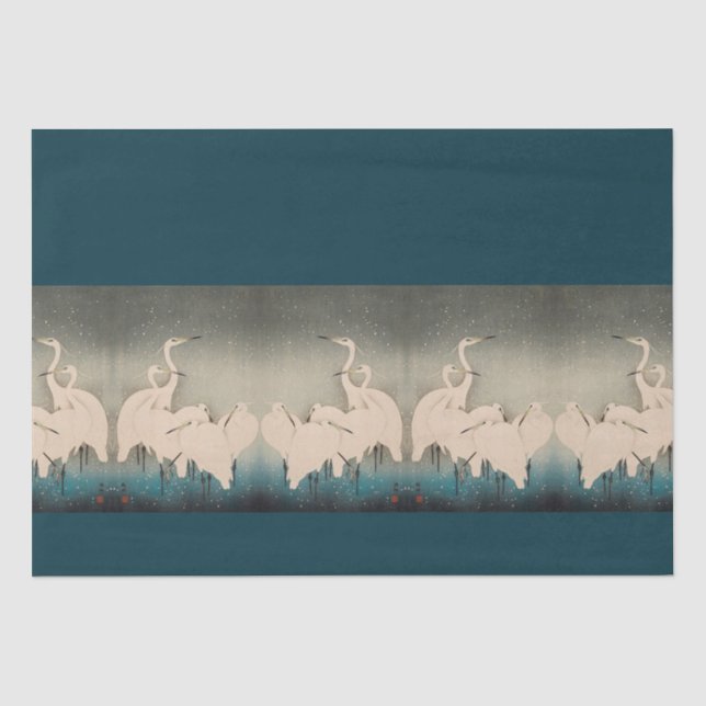 Japanische Egrets in Snow Wildlife Asia Tissue Pap Seidenpapier (Vorderseite)