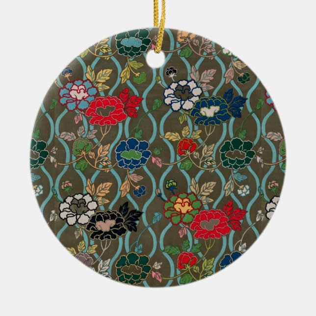 Japanische Eleganz: Vintage Blume Keramik Ornament (Vorne)