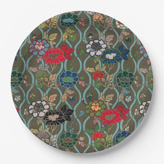 Japanische Eleganz: Vintage Blume Pappteller (Vorderseite)