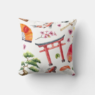 Japanische Elemente Wasserfarbe Nahtlose Textur Kissen