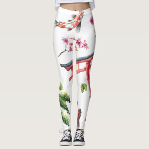 Japanische Elemente Wasserfarbe Nahtlose Textur Leggings