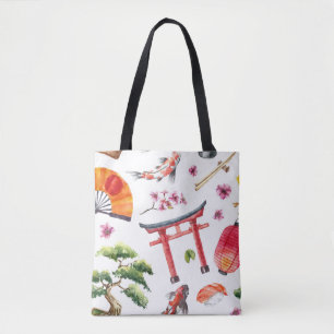 Japanische Elemente Wasserfarbe Nahtlose Textur Tasche