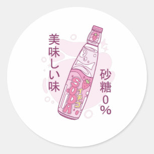 Japanische Erdbeere Soda Runder Aufkleber