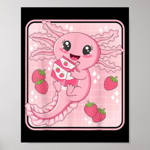 Japanische Erdbeermilch Anime Pink Kawaii Axolotl Poster