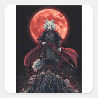 Japanische Fantasy-Krieger-Illustration Quadratischer Aufkleber