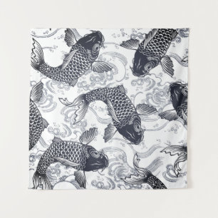 JAPANISCHE FISCH-SCHWIMMEN-GRAFIK-TAPISSERIE WANDTEPPICH