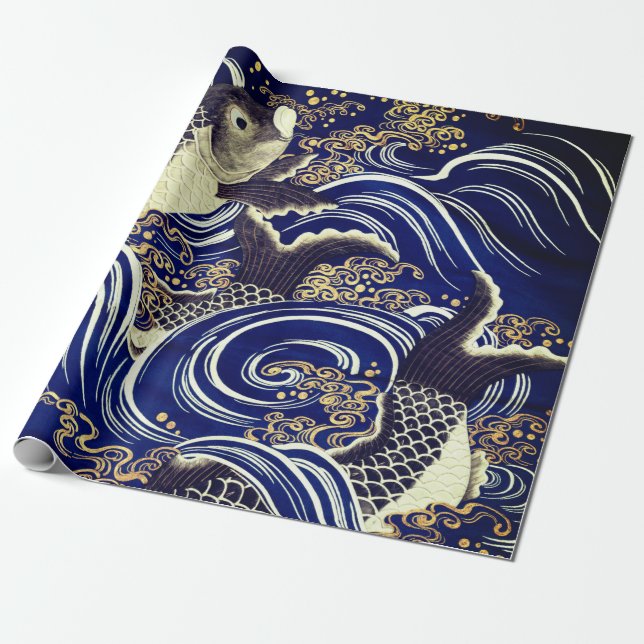 JAPANISCHE FISCHE IN SCHWELLENWELLEN Wrapping Pape Geschenkpapier (Ungerollt)