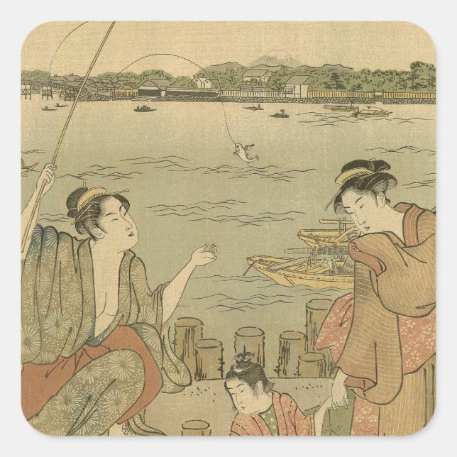 Japanische Fischer Quadratischer Aufkleber (Vorderseite)