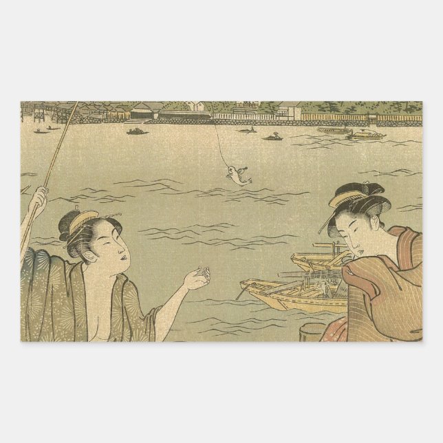 Japanische Fischer Rechteckiger Aufkleber (Vorderseite)