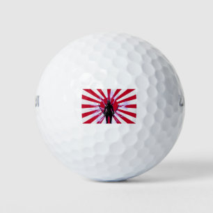 Japanische Flagge & aufgehende Sonne Samurai Krieg Golfball