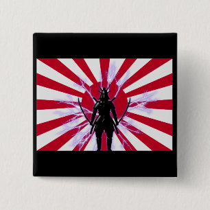 Japanische Flagge & Aufstieg Sun Samurai Warrior Button