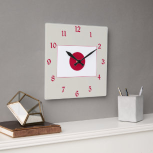 Japanische Flagge: Hinomaru, Nisshōki, rote aufste Quadratische Wanduhr