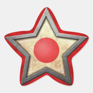 Japanische Flaggensterne mit Lichtstrahlen Stern-Aufkleber