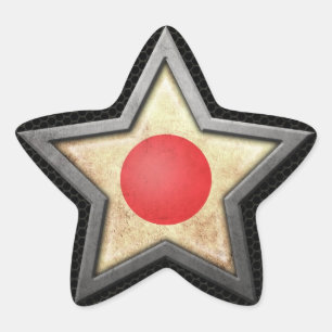 Japanische Flaggensterne mit Stahlmesheffekt Stern-Aufkleber