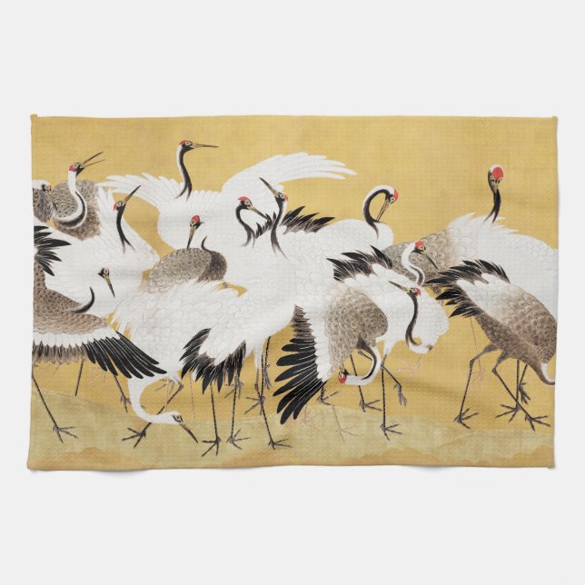 Japanische Flock Cranes Vintag Bird Rich Classic Geschirrtuch (Horizontal)