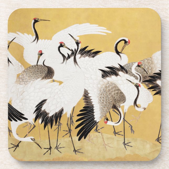 Japanische Flock Cranes Vintag Bird Rich Classic Getränkeuntersetzer (Vorderseite)