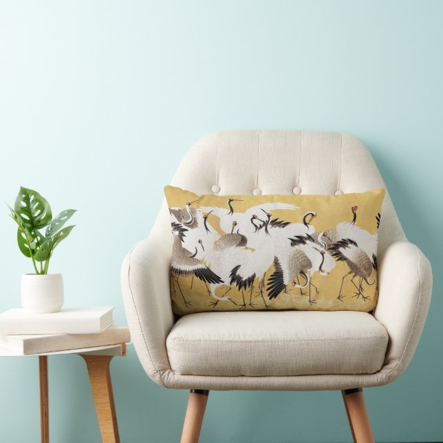 Japanische Flock Cranes Vintag Bird Rich Classic Lendenkissen (Stuhl )