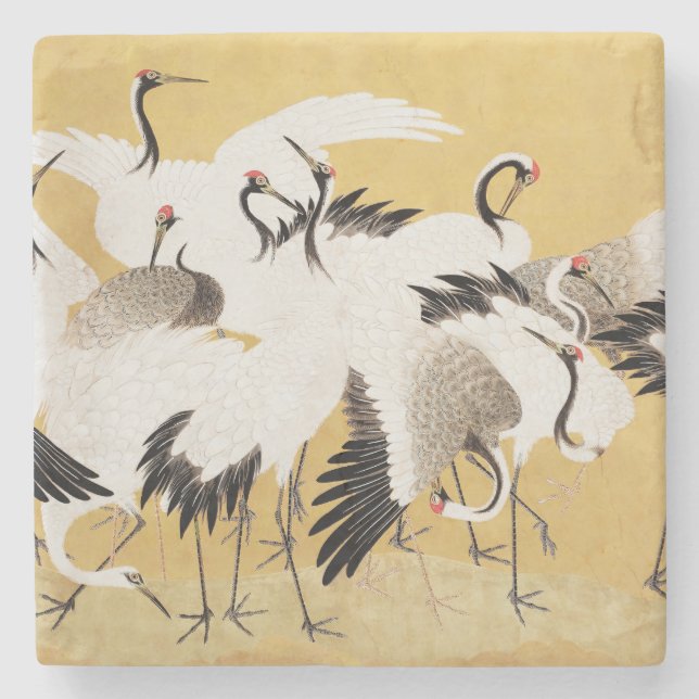 Japanische Flock Cranes Vintag Bird Rich Classic Steinuntersetzer (Vorderseite)