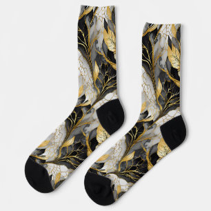 Japanische Florale Schwarz Gold Socken