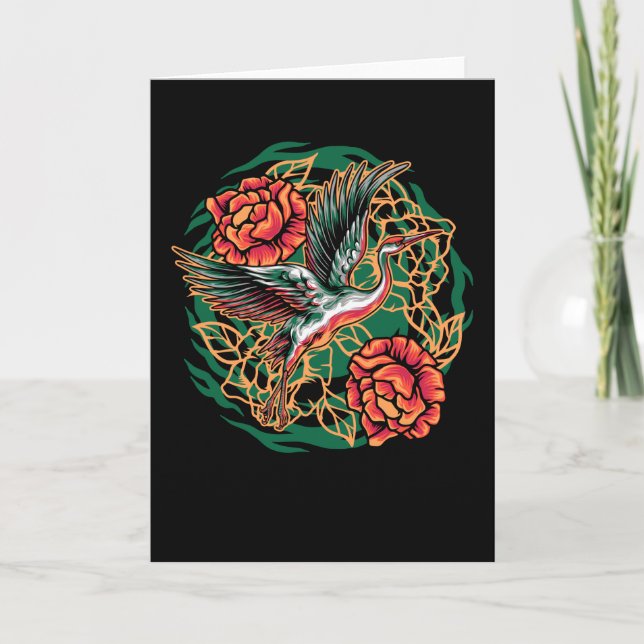 Japanische Flugkrane mit Rose Design Karte (Vorderseite)
