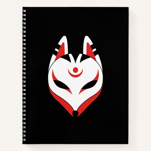 Japanische Fox-Maske auf schwarz Notizbuch (Vorderseite)
