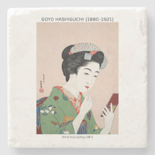 Japanische Frau, die Rouge bewirbt - Goyō Hashiguc Steinuntersetzer