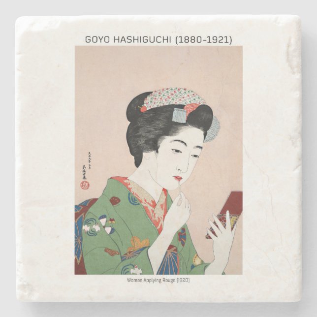 Japanische Frau, die Rouge bewirbt - Goyō Hashiguc Steinuntersetzer (Vorderseite)