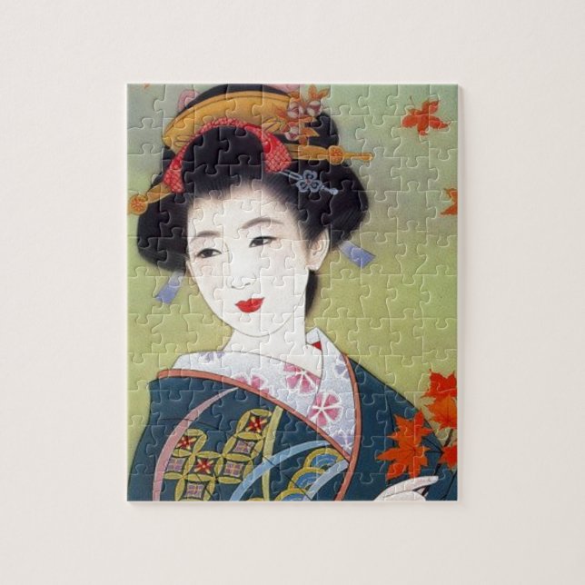 Japanische Frau im blauen Kimono (Vertikal)