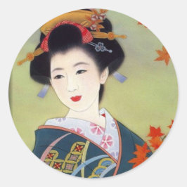 Japanische Frau im blauen Kimono Runder Aufkleber